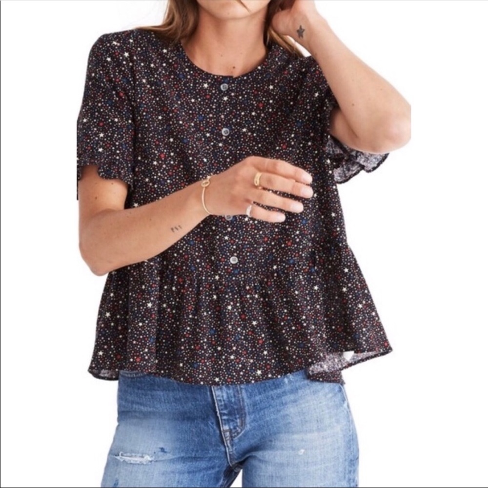 Madewell Studio Ruffle Hem Starry Blouse  Size Med